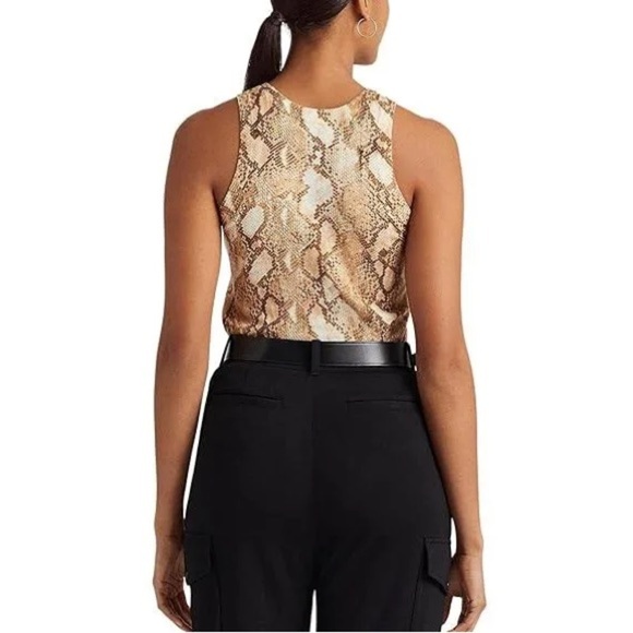 Lauren Ralph Lauren Snakeskin-Print Cotton-Blend Tank Top Size 2X - Brown - NWT - Picture 5 of 11